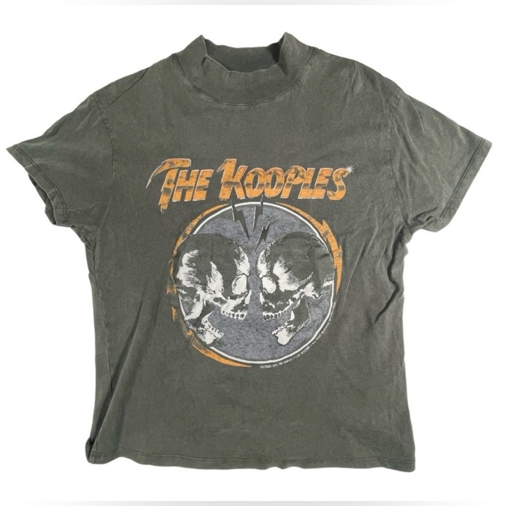 THE KOOPLES Gray Skull Lightning Graphic Mock Neck T-Shirt